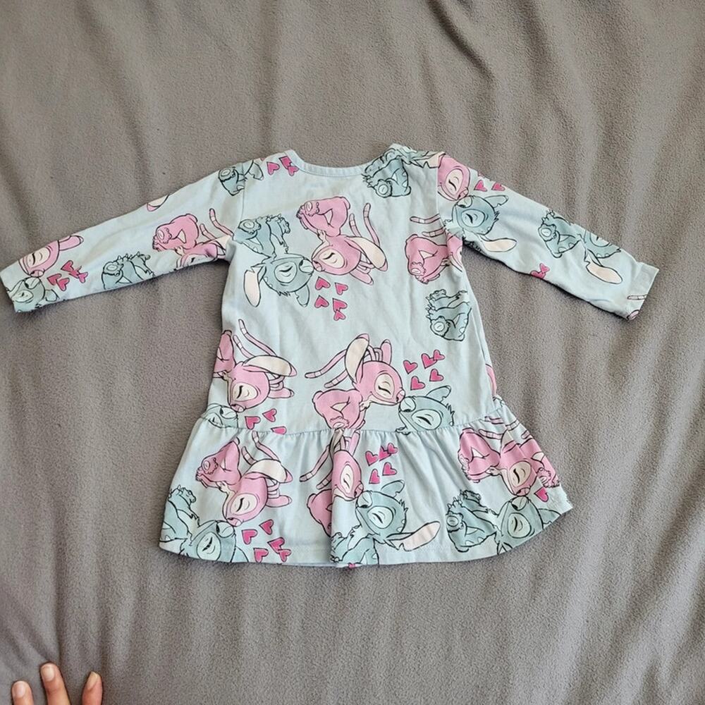 Disney Stitch Baby Toddler Dress 18 Months Long Sleeve Blue Pink Ruffle - Picture 6 of 8